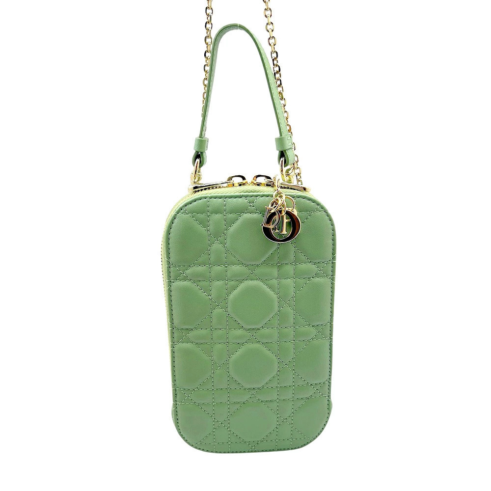 Christian Dior Cannage Phone Holder Leather Lambskin Shoulder Bag Green
